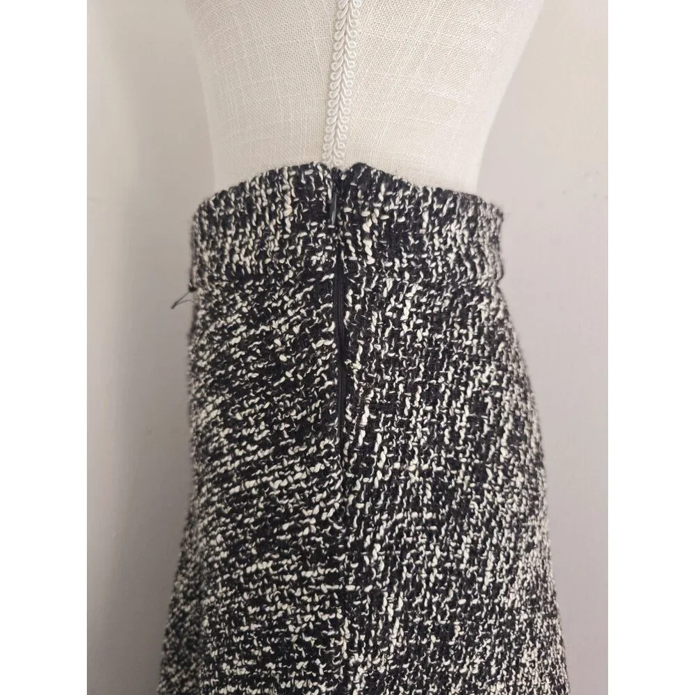 Jason Wu Tweed Cotton Blend Black White Full A-line Midi Knit Fringe Skirt 6 S - Picture 6 of 10